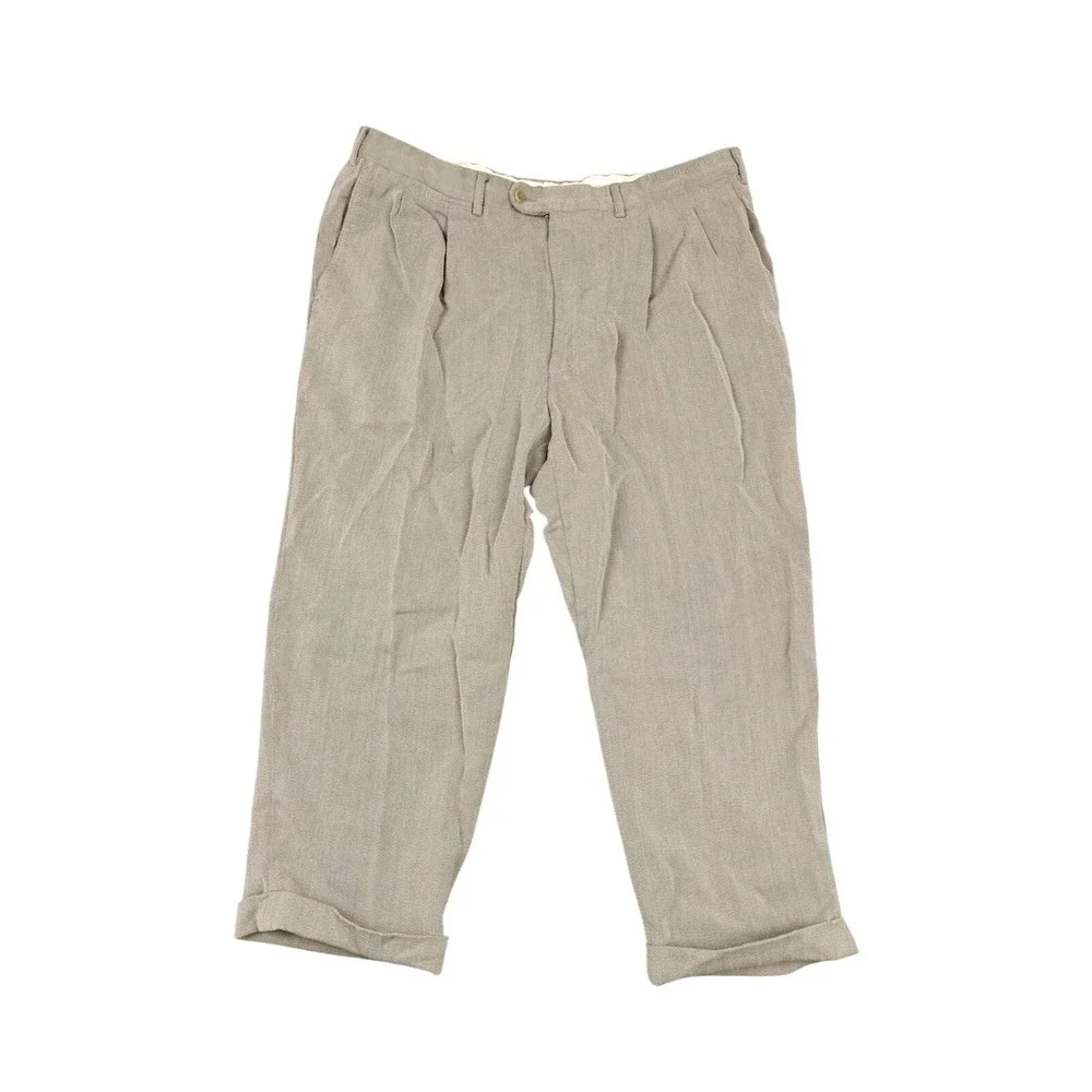Ermenegildo Zegna Pants Mens 40 Beige Wool Pleated Dress Classic Fit Trousers